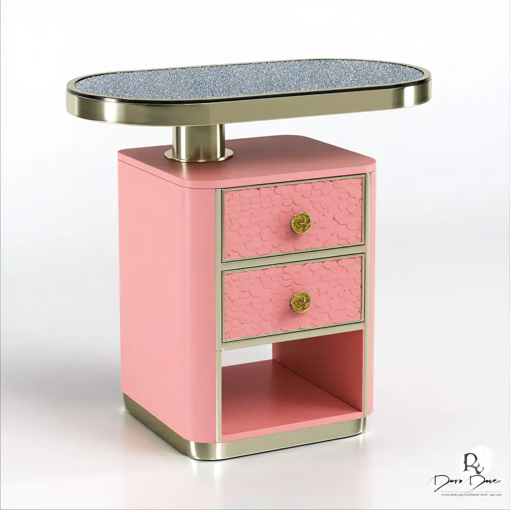Comodino dal design essenziale, rosa e beige, per la casa