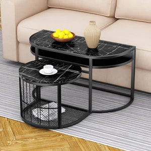 Set di tavolini da salotto dalla forma compatta, nero, per la casa