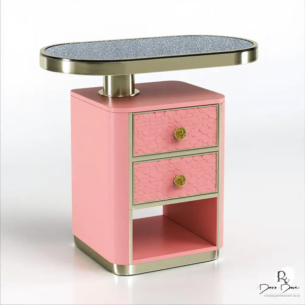 Comodino dal design essenziale, rosa e beige, per la casa