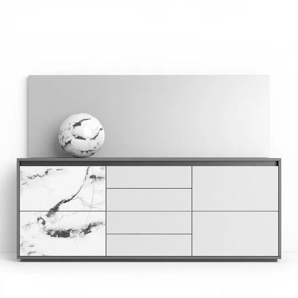 Credenza dal profilo contemporaneo, bianco, per la casa