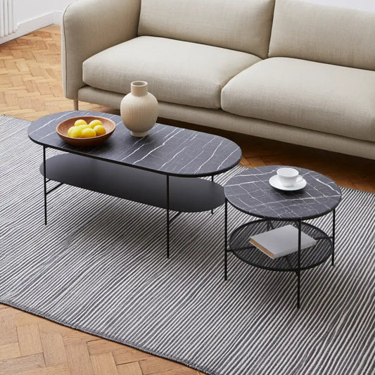 Set di tavolini da salotto dalle linee moderne, nero, per la casa