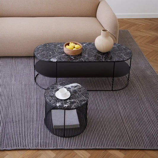 Set di tavolini da salotto dal design essenziale, nero, per la casa