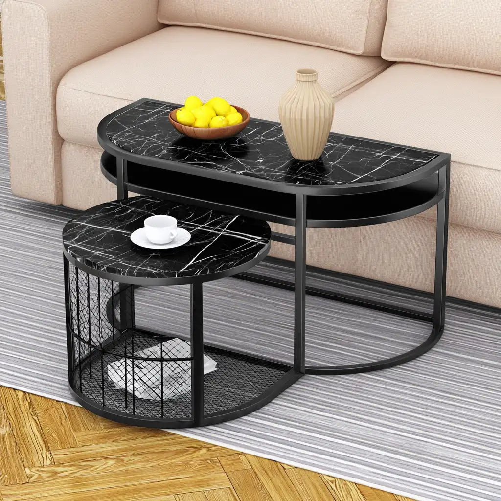 Set di tavolini da salotto dalla forma compatta, nero, per la casa